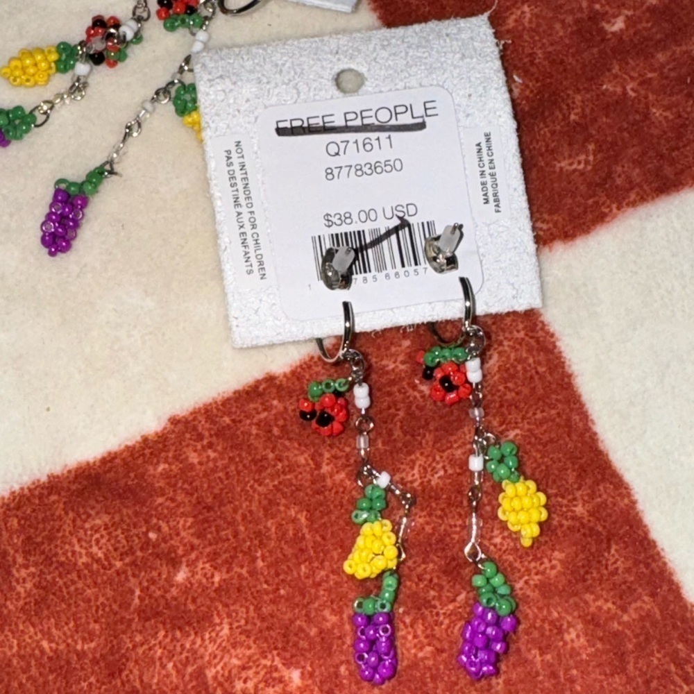 Free People Sweet Treat Fruit Strawberry Lemon Grape Beaded Dangle Earrings - Picture 3 of 3